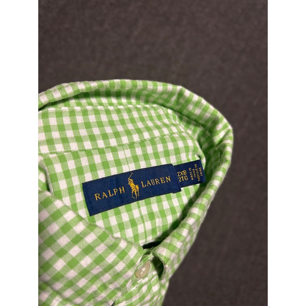 Ralph lauren button down shirt sleeve green size 2XB flesh pony gingham check - Picture 4 of 7